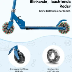 Roller Kinder klappbar Kinderroller mit LED-Räder Lenker Ständer & Tragegurt Scooter Blau