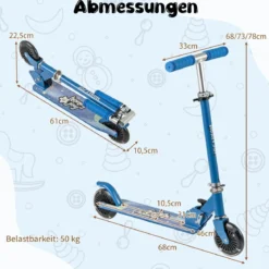 Roller Kinder klappbar Kinderroller mit LED-Räder Lenker Ständer & Tragegurt Scooter Blau