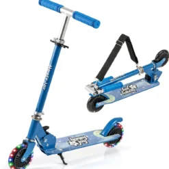 Roller Kinder klappbar Kinderroller mit LED-Räder Lenker Ständer & Tragegurt Scooter Blau