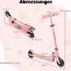 Roller Kinder klappbar Kinderroller mit LED-Räder Lenker Ständer & Tragegurt Scooter Rosa