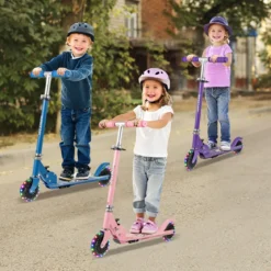 Roller Kinder klappbar Kinderroller mit LED-Räder Lenker Ständer & Tragegurt Scooter Rosa