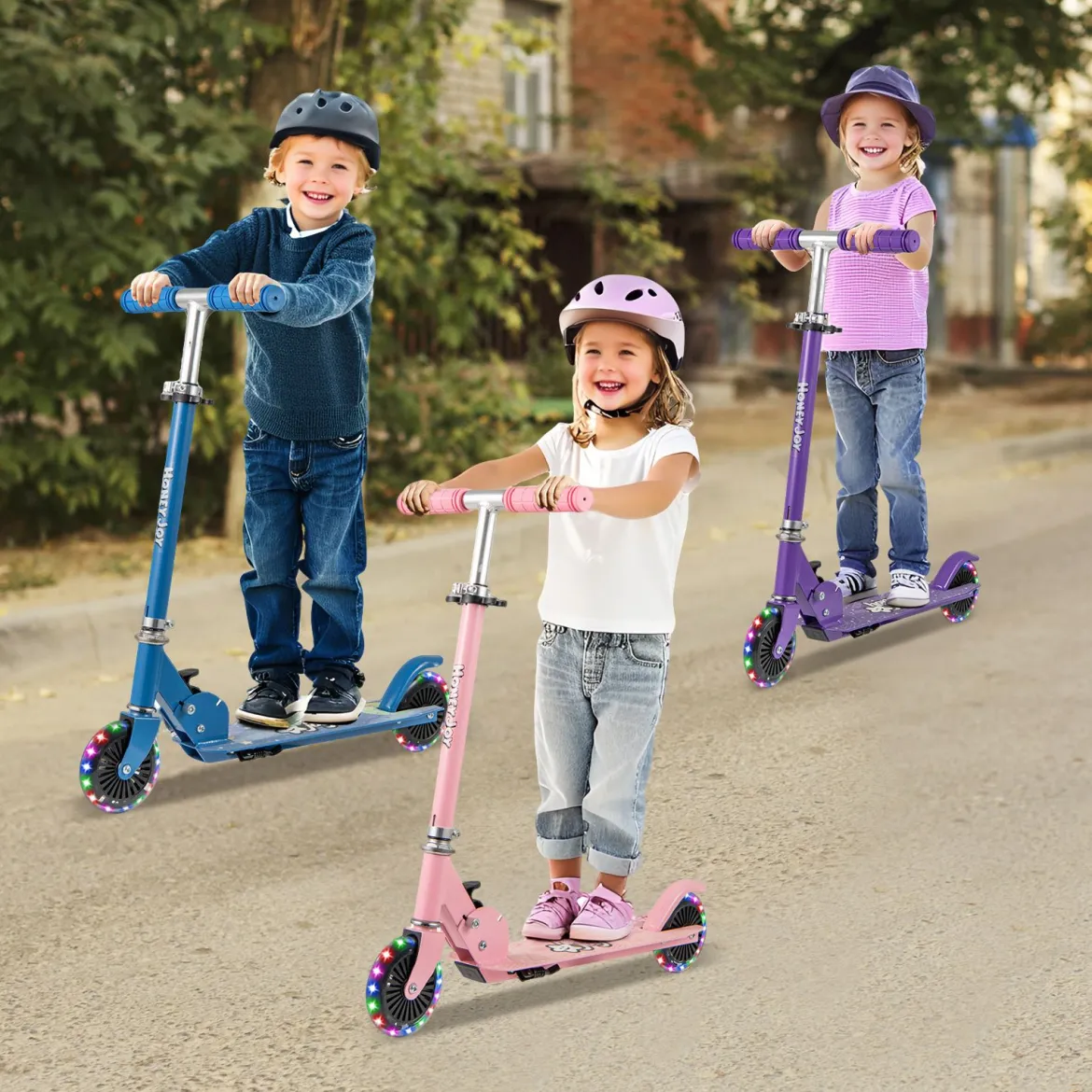 Roller Kinder klappbar Kinderroller mit LED-Räder Lenker Ständer & Tragegurt Scooter Rosa