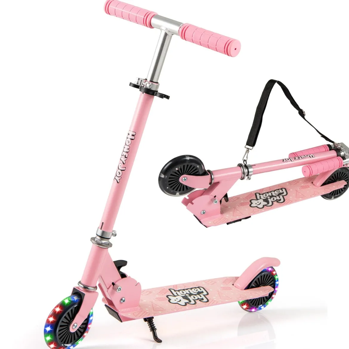 Roller Kinder klappbar Kinderroller mit LED-Räder Lenker Ständer & Tragegurt Scooter Rosa