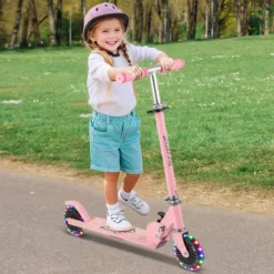 Roller Kinder klappbar Kinderroller mit LED-Räder Lenker Ständer & Tragegurt Scooter Rosa