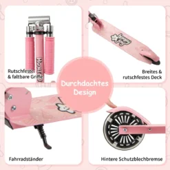 Roller Kinder klappbar Kinderroller mit LED-Räder Lenker Ständer & Tragegurt Scooter Rosa