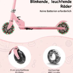 Roller Kinder klappbar Kinderroller mit LED-Räder Lenker Ständer & Tragegurt Scooter Rosa
