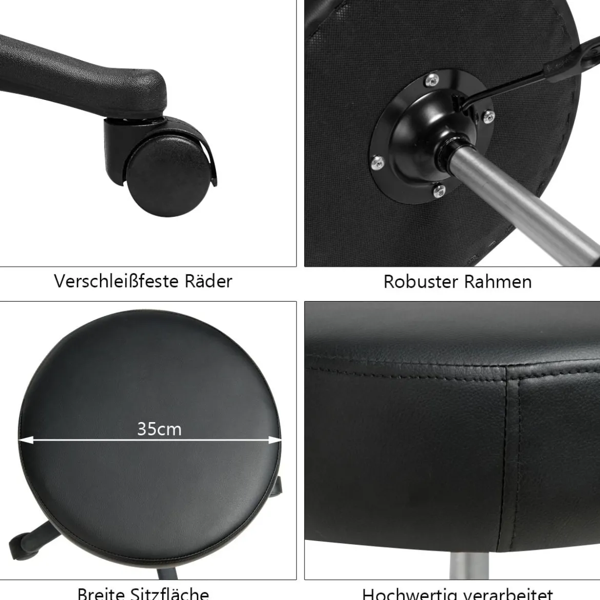 Rollhocker Drehhocker verstellbar Salonhocker mit Kunstledersitz Hocker hydraulisch Schwarz
