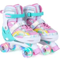 Rollschuhe Kinderrollschuhe mit 4 Verstellbarer Größen & 2 LED-Leuchträdern Quad Skates S/M/L