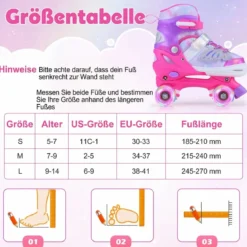 Rollschuhe Verstellbar in 4 Größen EU 34-37 Quad Skates mit 4 euchtenden Rädern Blau/Rosa