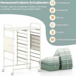 Rollwagen auf Rollen Servierwagen mit 15 Schubladen Tablett Lochplatte 63 x 37 x 87 cm