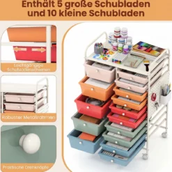 Rollwagen auf Rollen Servierwagen mit 15 Schubladen Tablett Lochplatte 63 x 37 x 87 cm