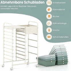 Rollwagen auf Rollen Servierwagen mit 14 Schubladen Tablett Lochplatte 63 x 37 x 87 cm