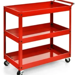 Rollwagen Küchewagen Metall Servierwagen Allzweckwagen mit flexiblen Rädern 76 x 38 x 79 cm Rot