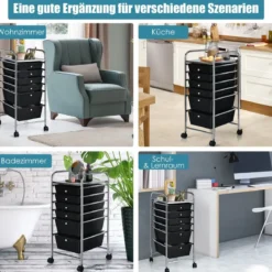 Rollwagen mit 6 Stapelbaren Schubladen & Metallgestell & Ablagefläche Schwarz