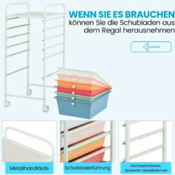 Rollwagen mit 6 Stapelbaren Schubladen & Metallgestell & Ablagefläche Bunt