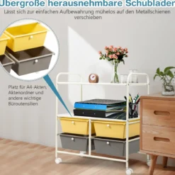 Rollwagen mit 4 stapelbaren Schubladen & Metallgestell & Ablageflächen Rollcontainer