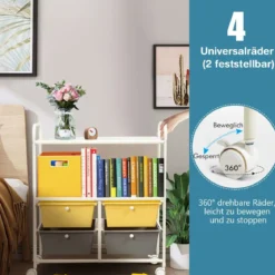 Rollwagen mit 4 stapelbaren Schubladen & Metallgestell & Ablageflächen Rollcontainer