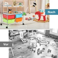 Rollwagen mit 4 stapelbaren Schubladen & Metallgestell & Ablageflächen Rollcontainer