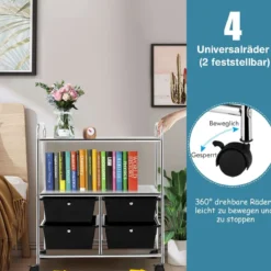 Rollwagen mit 4 stapelbaren Schubladen & Metallgestell & Ablageflächen Rollcontainer