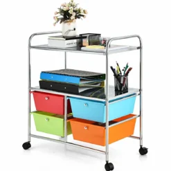 Rollwagen mit 4 stapelbaren Schubladen & Metallgestell & Ablageflächen Rollcontainer