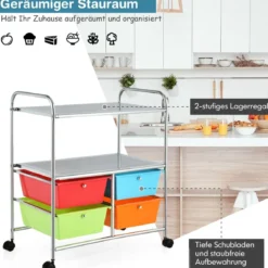Rollwagen mit 4 stapelbaren Schubladen & Metallgestell & Ablageflächen Rollcontainer