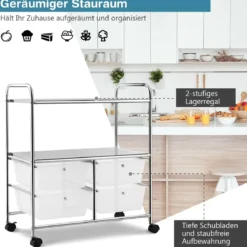 Rollwagen mit 4 stapelbaren Schubladen & Metallgestell & Ablageflächen Rollcontainer