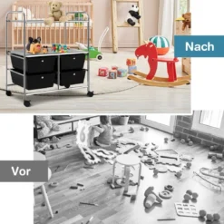 Rollwagen mit 4 stapelbaren Schubladen & Metallgestell & Ablageflächen Rollcontainer