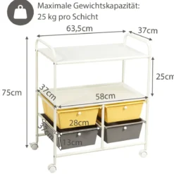 Rollwagen mit 4 stapelbaren Schubladen & Metallgestell & Ablageflächen Rollcontainer