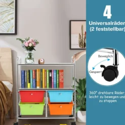 Rollwagen mit 4 stapelbaren Schubladen & Metallgestell & Ablageflächen Rollcontainer