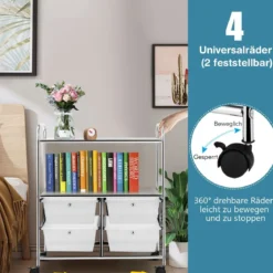 Rollwagen mit 4 stapelbaren Schubladen & Metallgestell & Ablageflächen Rollcontainer