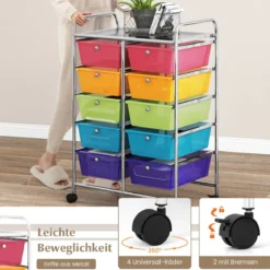 Rollwagen mit 10 Stapelbaren Schubladen Schubladenwagen Rollcontainer Badrollwagen
