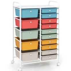 Rollwagen mit 15 Stapelbaren Schubladen & Griffen Schubladenwagen 63 x 38 x 96 cm Macaron
