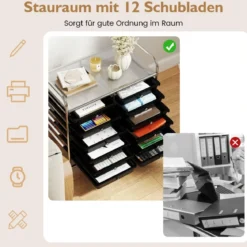 Rollwagen mit 12 Stapelbaren Schubladen & Ablagefläche Schubladenwagen Rollcontainer