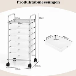 Rollwagen mit 6 Stapelbaren Schubladen & Leichtgängigen Schienen Rollcontainer Weiß
