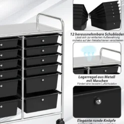 Rollwagen mit 12 stapelbaren Schubladen Schubladenwagen Rollcontainer mit Metallgestell und Ablagefläche