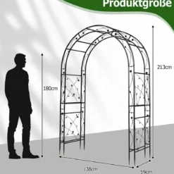 Rosenbogen aus Pulverbeschichtetem Metall Rankbogen mit Erdankern Stabiler Gartenbogen 138 x 59 x 213 cm