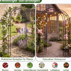 Rosenbogen aus Pulverbeschichtetem Metall Rankbogen mit Erdankern Stabiler Gartenbogen 138 x 59 x 213 cm