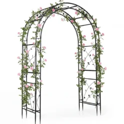 Rosenbogen aus Pulverbeschichtetem Metall Rankbogen mit Erdankern Stabiler Gartenbogen 138 x 59 x 213 cm