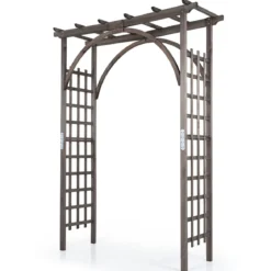 Rosenbogen Holz Gartenbogen aus Tannenholz mit Dach & Rankgittern 160 x 60 x 216 cm Dunkelbraun