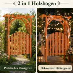 Rosenbogen Holz Rankbogen aus Tannenholz mit Hängedach & Rankgitter 161 x 60 x 216 cm Orange