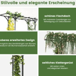 Rosenbogen Metall Gartenbogen für Kletterpflanzen Torbogen Garten 200 x 52 x 206 cm Schwarz