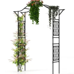 Rosenbogen Metall Gartenbogen für Kletterpflanzen Torbogen Garten Rosengitter Rankhilfe Rankgitter 170 x 39 x 210 cm Schwarz