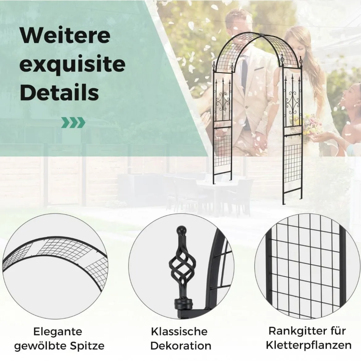 Rosenbogen Metall Gartenbogen für Kletterpflanzen Rankbogen für Hinterhof Hochzeit Party 143 x 40 x 234 cm