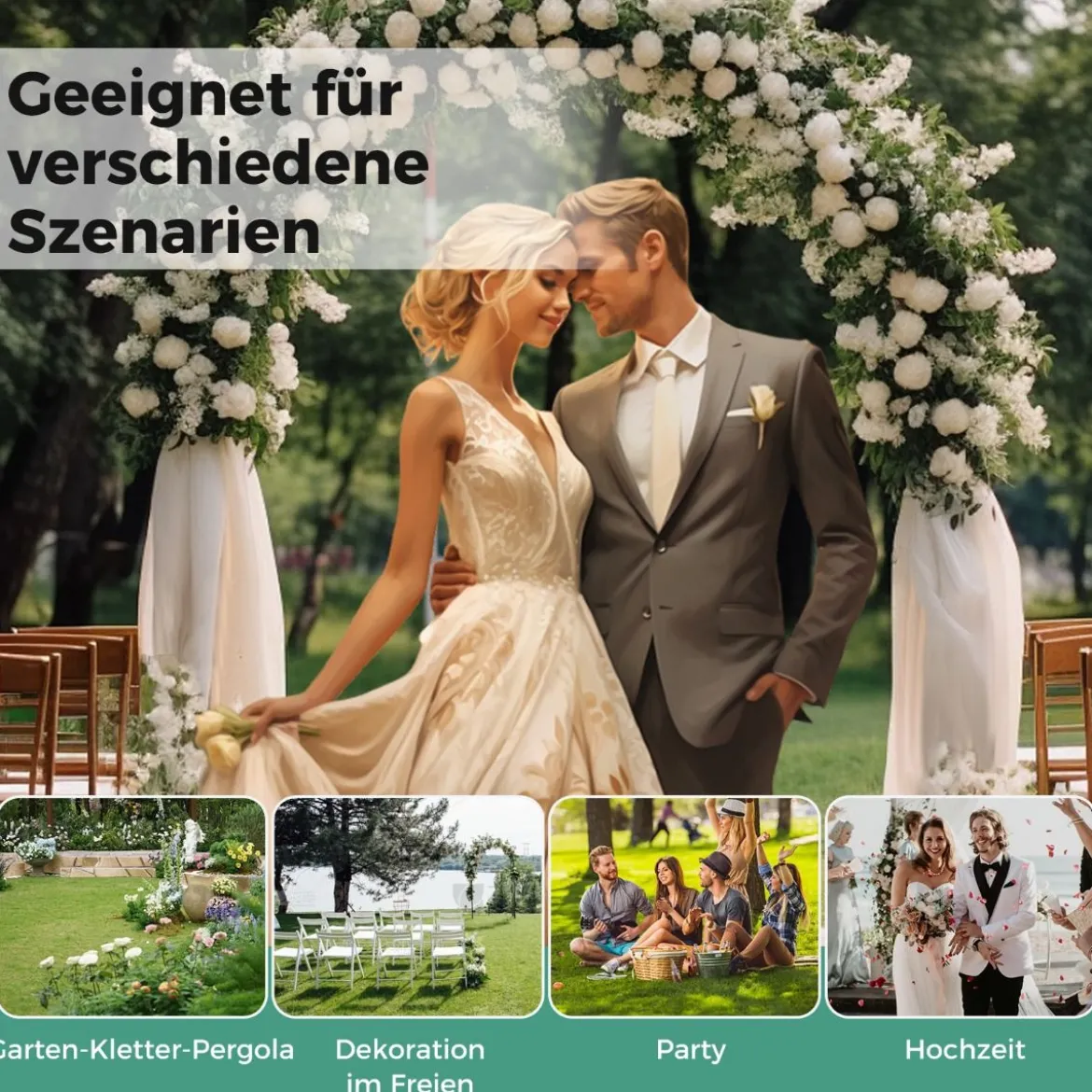 Rosenbogen Metall Gartenbogen für Kletterpflanzen Rankbogen für Hinterhof Hochzeit Party 143 x 40 x 234 cm