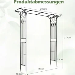 Rosenbogen Metall Wetterfester Gartenbogen mit 4 Metallpfählen und Verlängertem Dach Schwarz