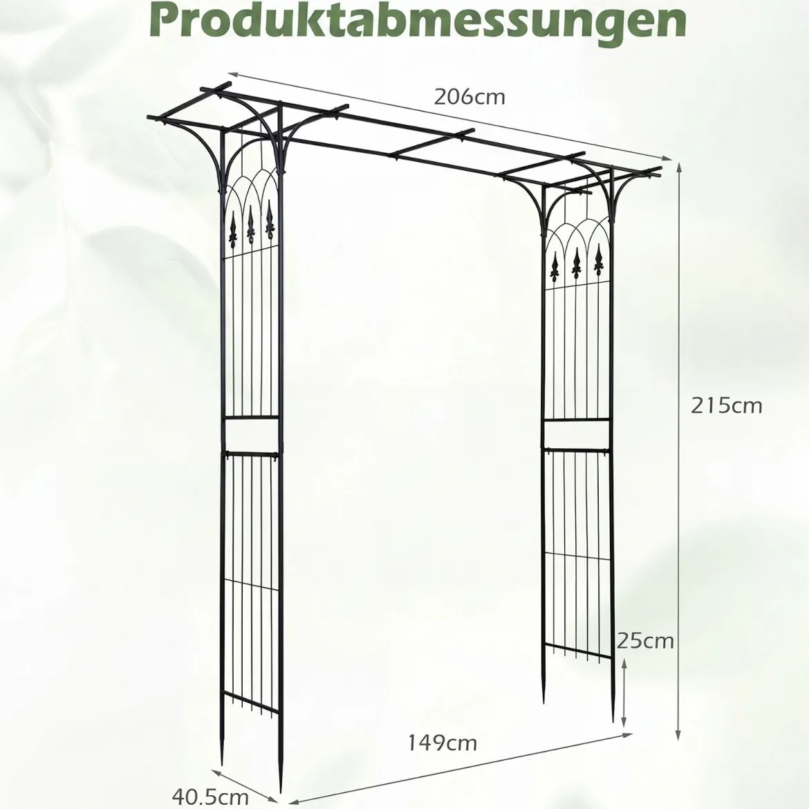 Rosenbogen Metall Wetterfester Gartenbogen mit 4 Metallpfählen und Verlängertem Dach Schwarz