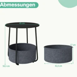 Rund Beistelltisch mit Aufbewahrungskorb Klein Sofatisch Modern Couchtisch Nachttisch Schwarz
