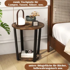 Runder Beistelltisch mit Offener Ablage & Metallrahmen 2-stufiger Akzenttisch Sofatisch