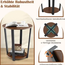 Runder Beistelltisch mit Offener Ablage & Metallrahmen 2-stufiger Akzenttisch Sofatisch