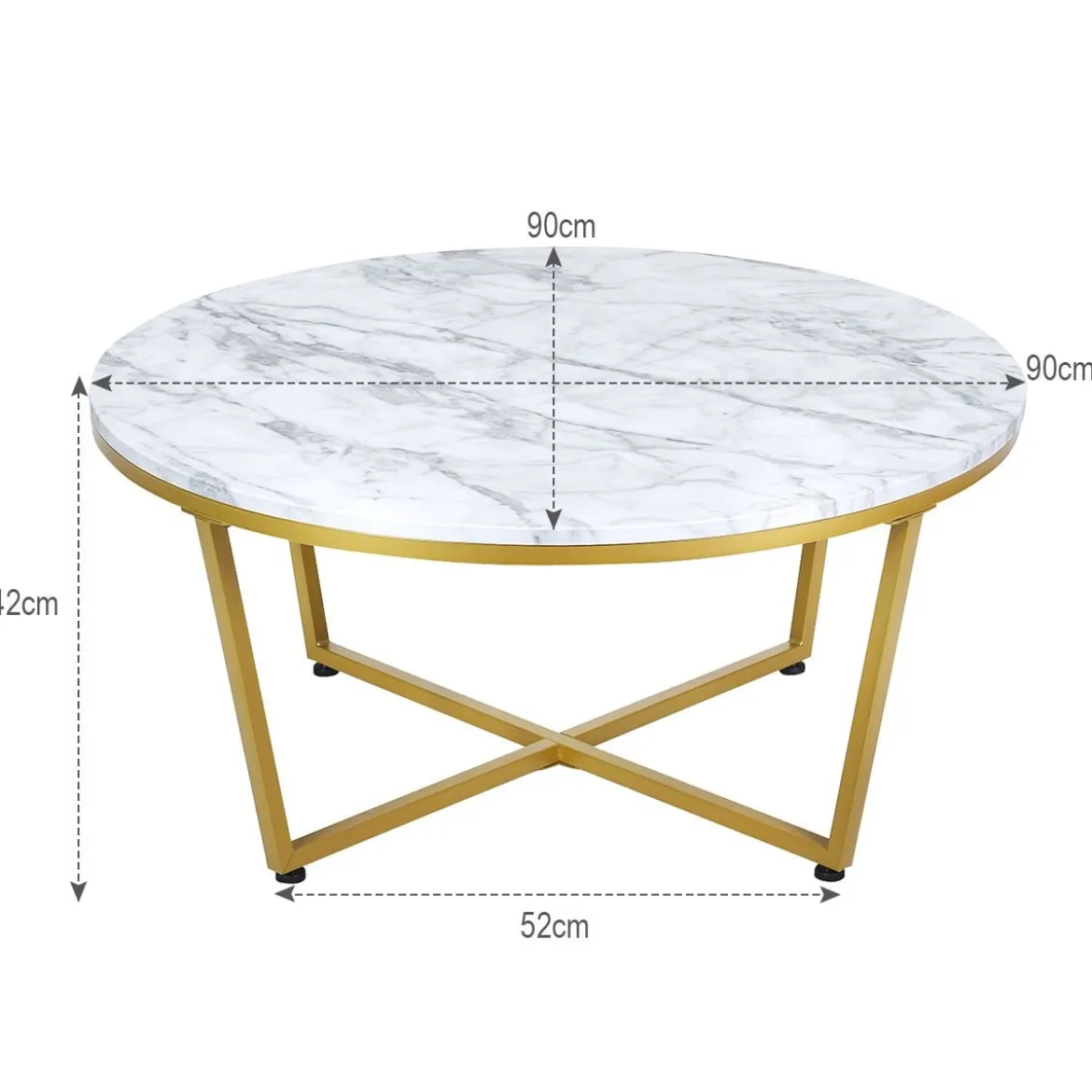 Runder Couchtisch mit Weißem Marmor MDF Oberseite & Goldem Metallrahmen 90 x 90 x 42 cm